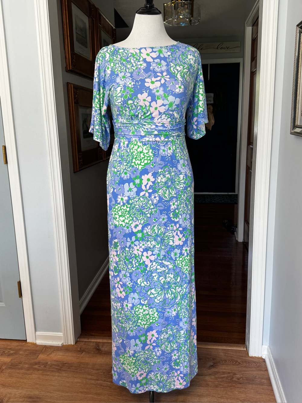 Lilly Pulitzer Periwinkle Floral Maxi Dress with Green and Pale Pink
